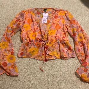 Floral Blouse With tie front
